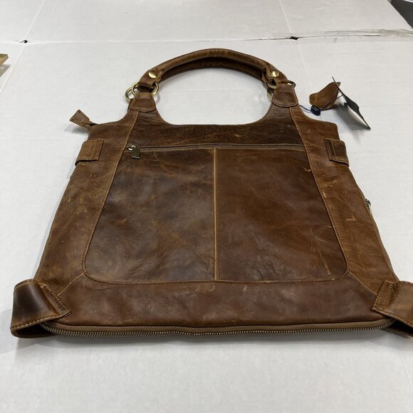 AmeriLeather Judelle Universal Leather Brown Satchel Bag Zipper Expandable - Picture 5 of 12